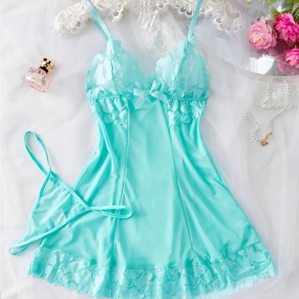 Sexy Mesh Contrast Lace Nightgown